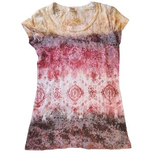 Maurices Womens Medium Colorful Bohemian Boho Scoop Neck Hippie Burnout Top USA